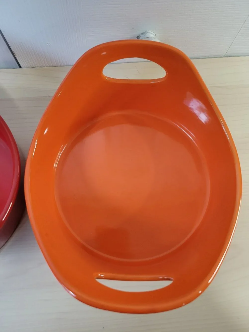 Set of 2 RACHAEL RAY Red Orange Stoneware Bubble & Brown Oval Baking Dishes EUC